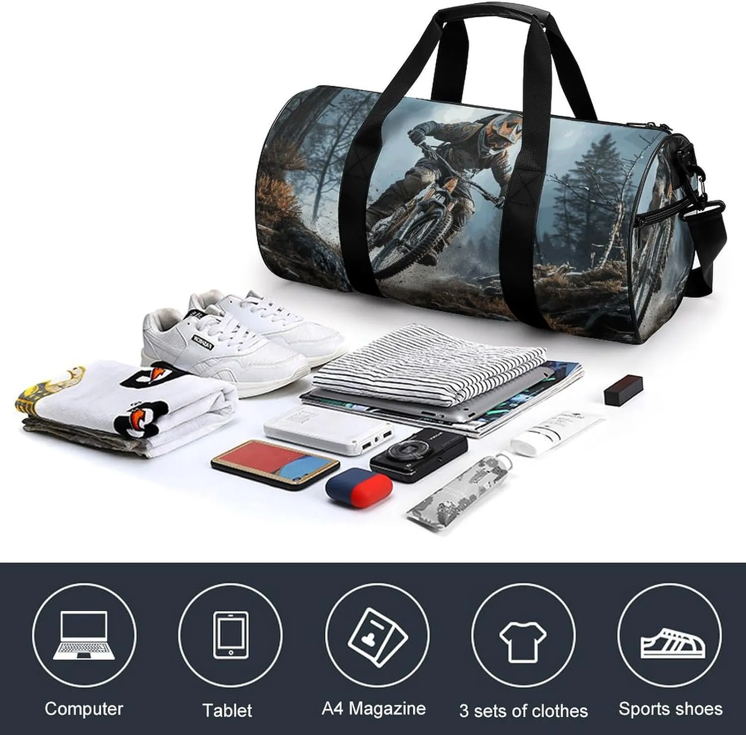 Gym Bag for Men Women Mountain Bike Tournament Duffel Bag Overnight Bag with Compartment Gym Sackpac