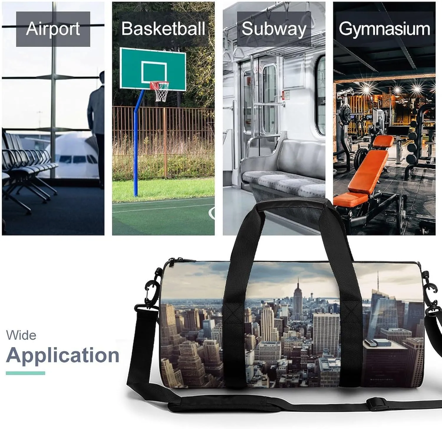 Gym Bag for Men Women New York Fashion City Duffel Bag Overnight Bag with Compartment Gym Sackpac