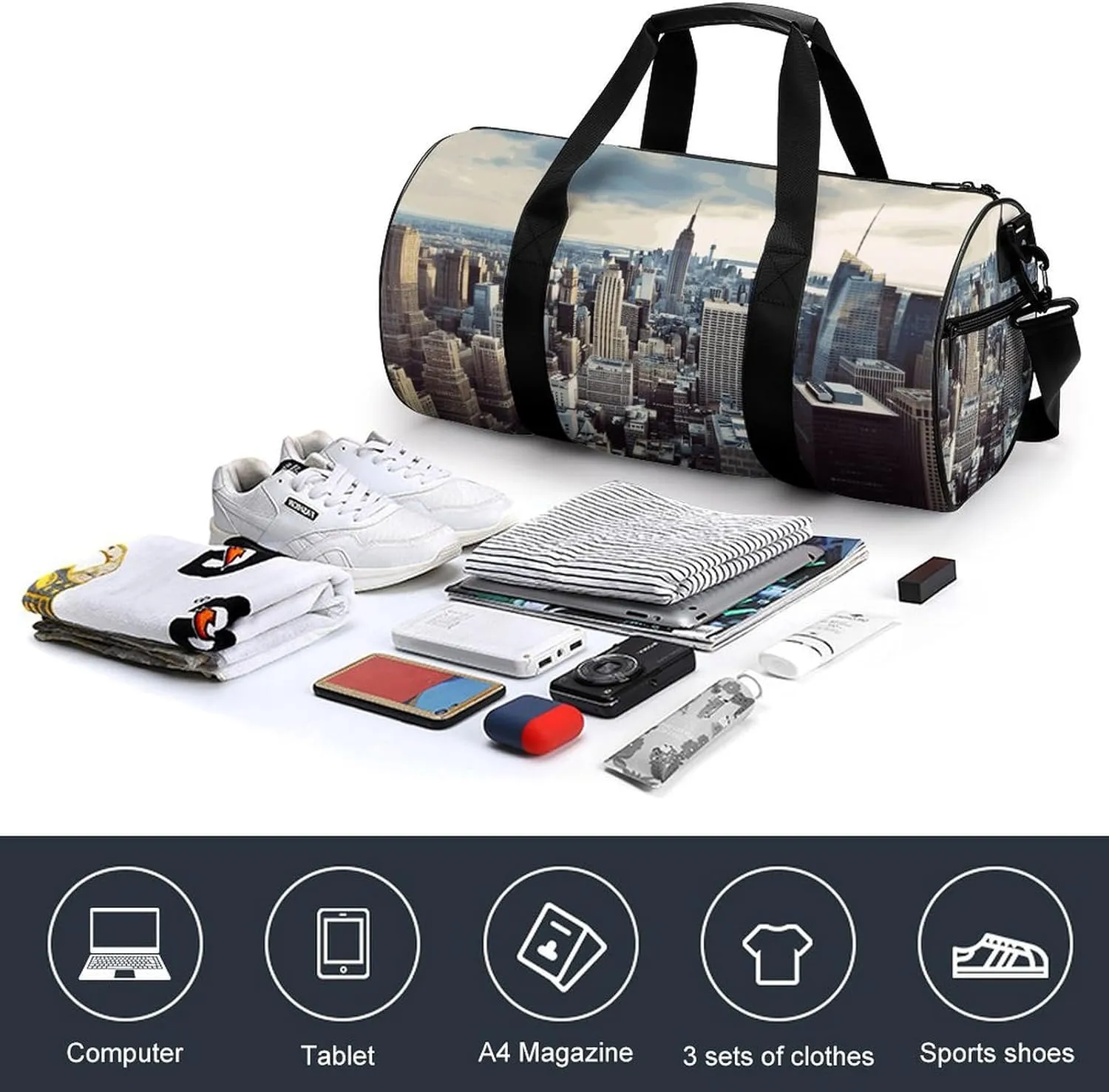 Gym Bag for Men Women New York Fashion City Duffel Bag Overnight Bag with Compartment Gym Sackpac