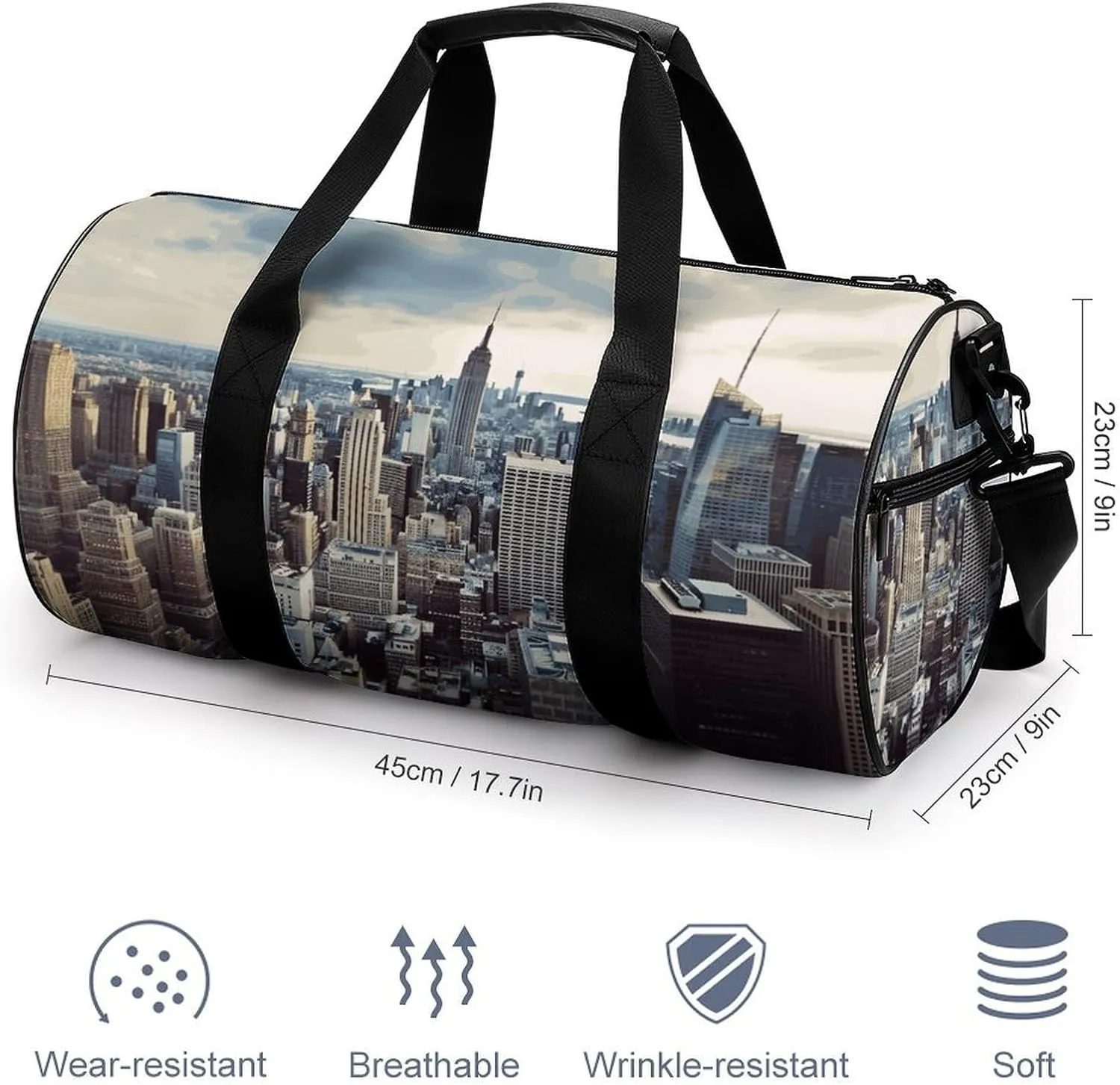 Gym Bag for Men Women New York Fashion City Duffel Bag Overnight Bag with Compartment Gym Sackpac