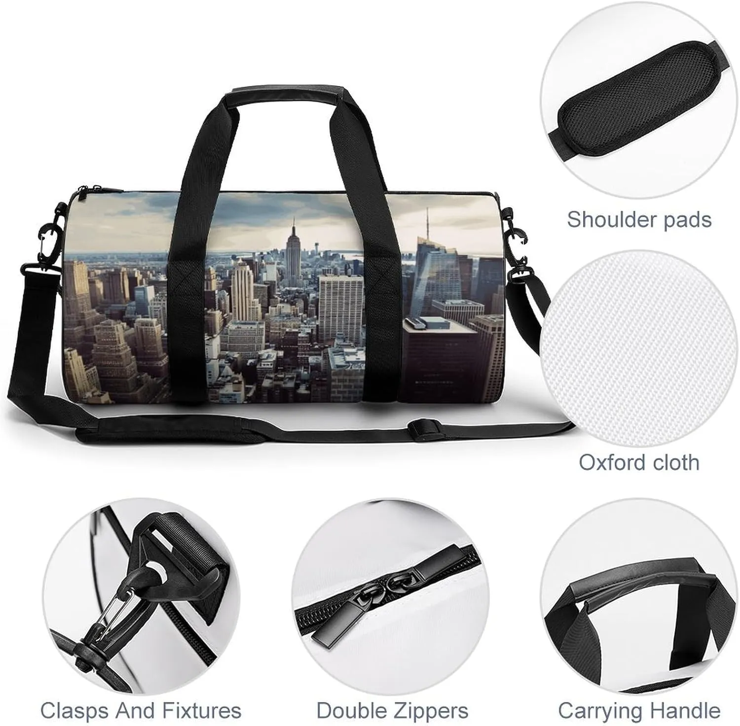 Gym Bag for Men Women New York Fashion City Duffel Bag Overnight Bag with Compartment Gym Sackpac