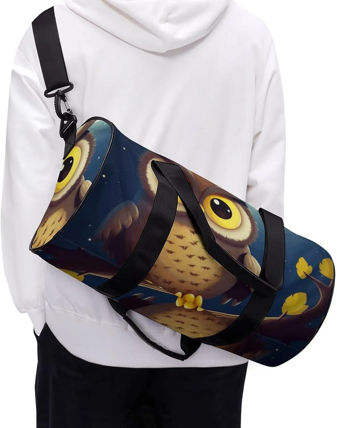 Gym Bag for Men Women Owl And Yellow Moon Duffel Bag Overnight Bag with Compartment Gym Sackpac