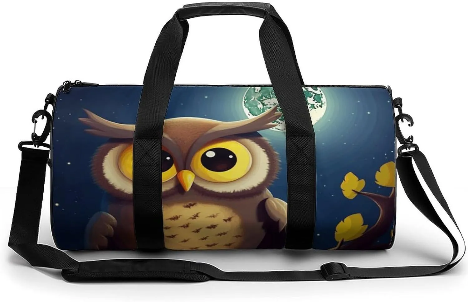 Gym Bag for Men Women Owl And Yellow Moon Duffel Bag Overnight Bag with Compartment Gym Sackpac