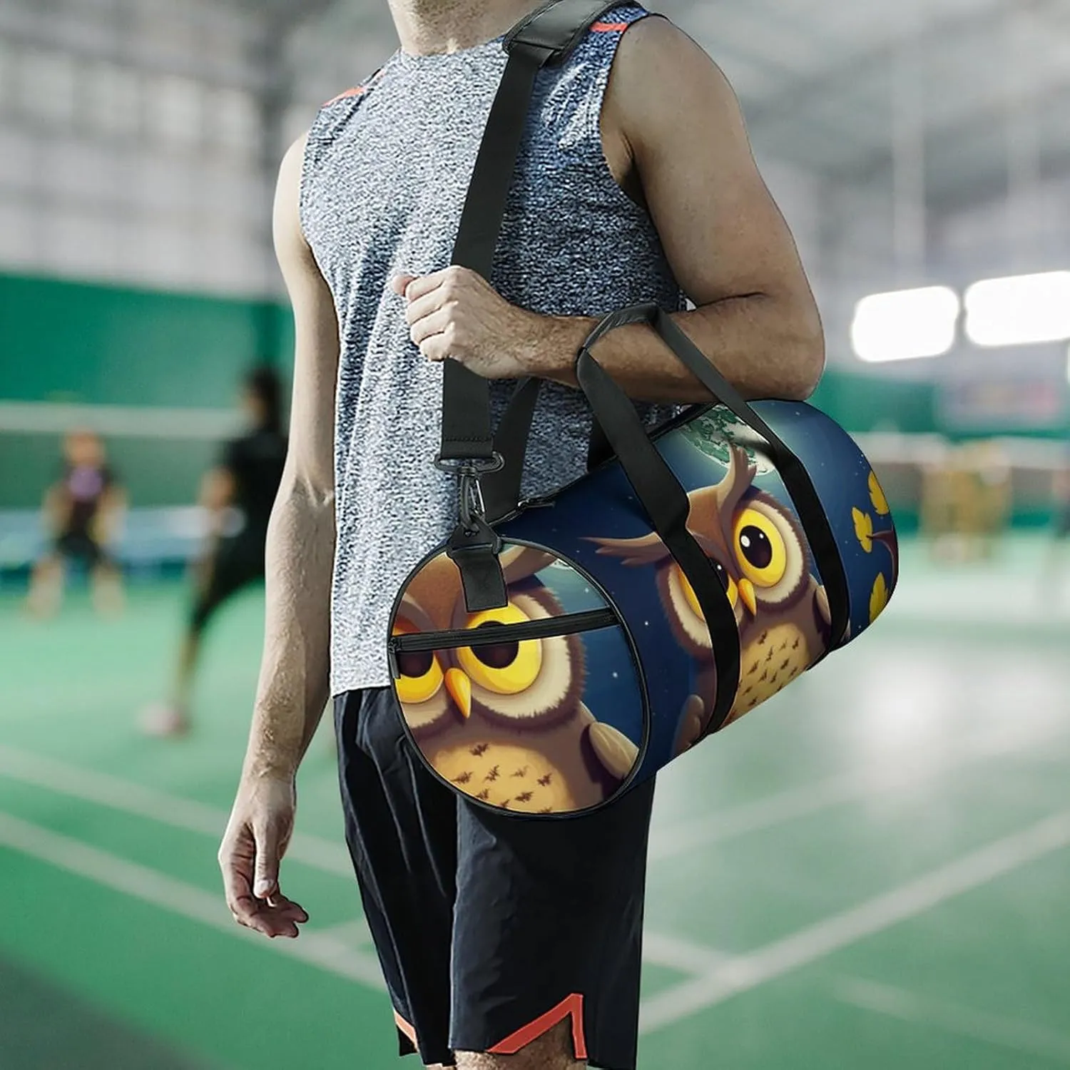 Gym Bag for Men Women Owl And Yellow Moon Duffel Bag Overnight Bag with Compartment Gym Sackpac
