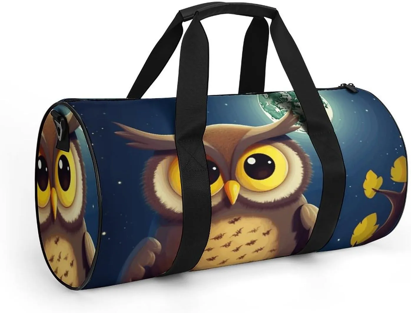 Gym Bag for Men Women Owl And Yellow Moon Duffel Bag Overnight Bag with Compartment Gym Sackpac