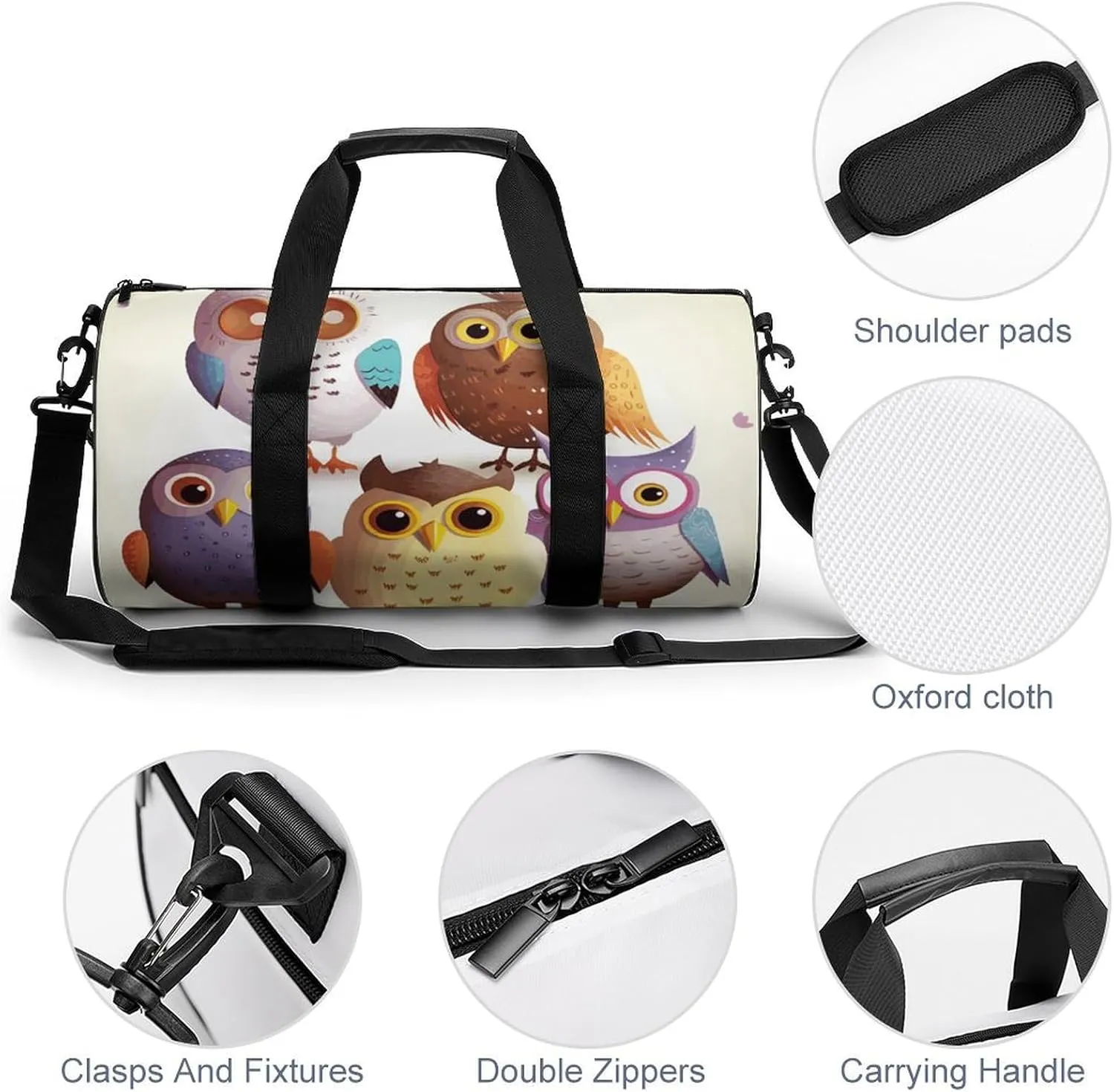 Gym Bag for Men Women Owls Birds Duffel Bag Overnight Bag with Compartment Gym Sackpac