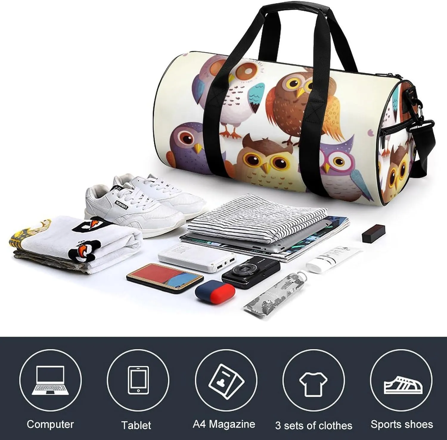 Gym Bag for Men Women Owls Birds Duffel Bag Overnight Bag with Compartment Gym Sackpac