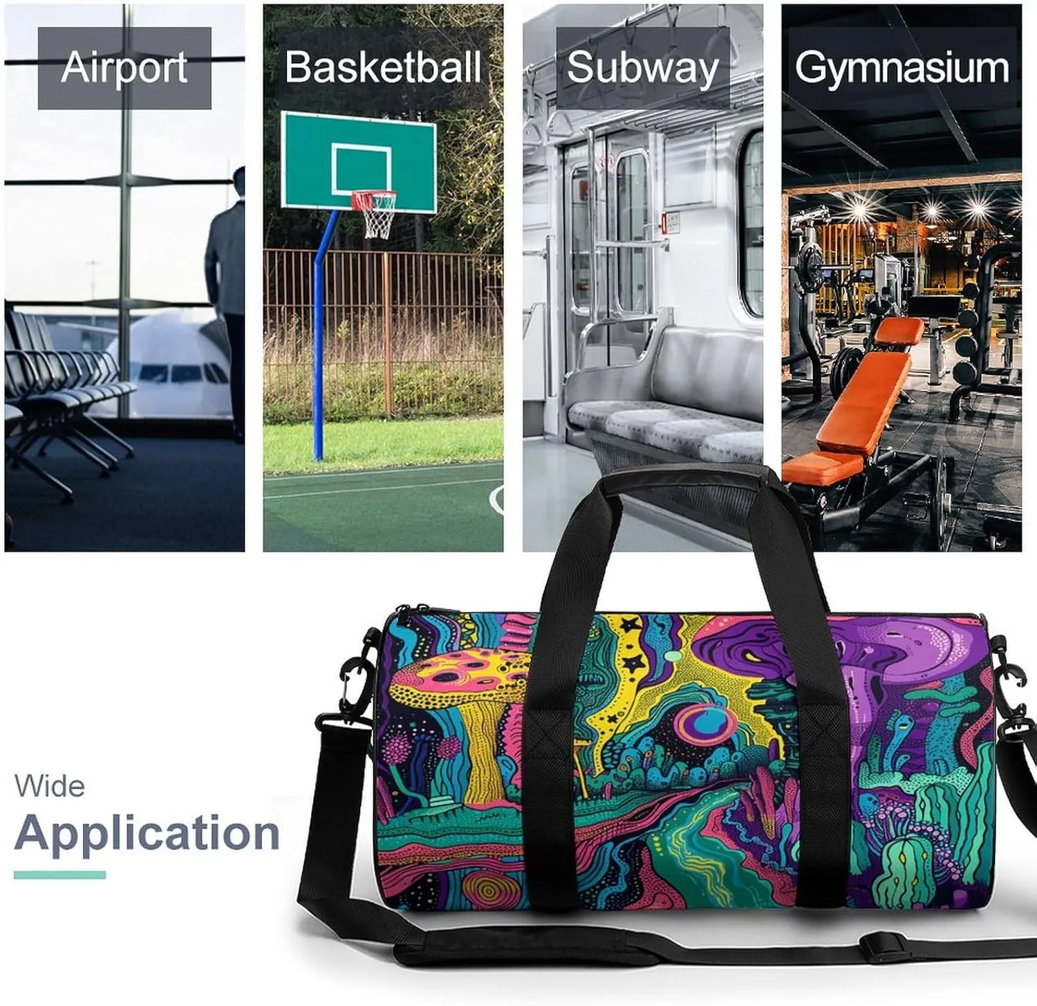 Gym Bag for Men Women Psychedelic Style Lines Duffel Bag Overnight Bag with Compartment Gym Sackpac