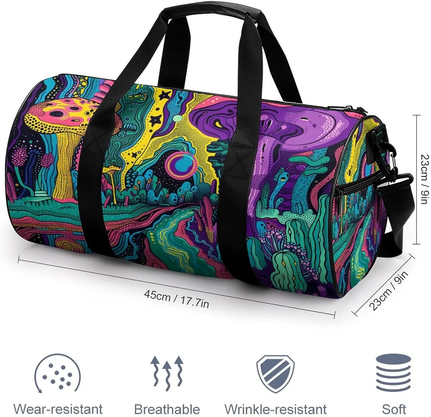 Gym Bag for Men Women Psychedelic Style Lines Duffel Bag Overnight Bag with Compartment Gym Sackpac