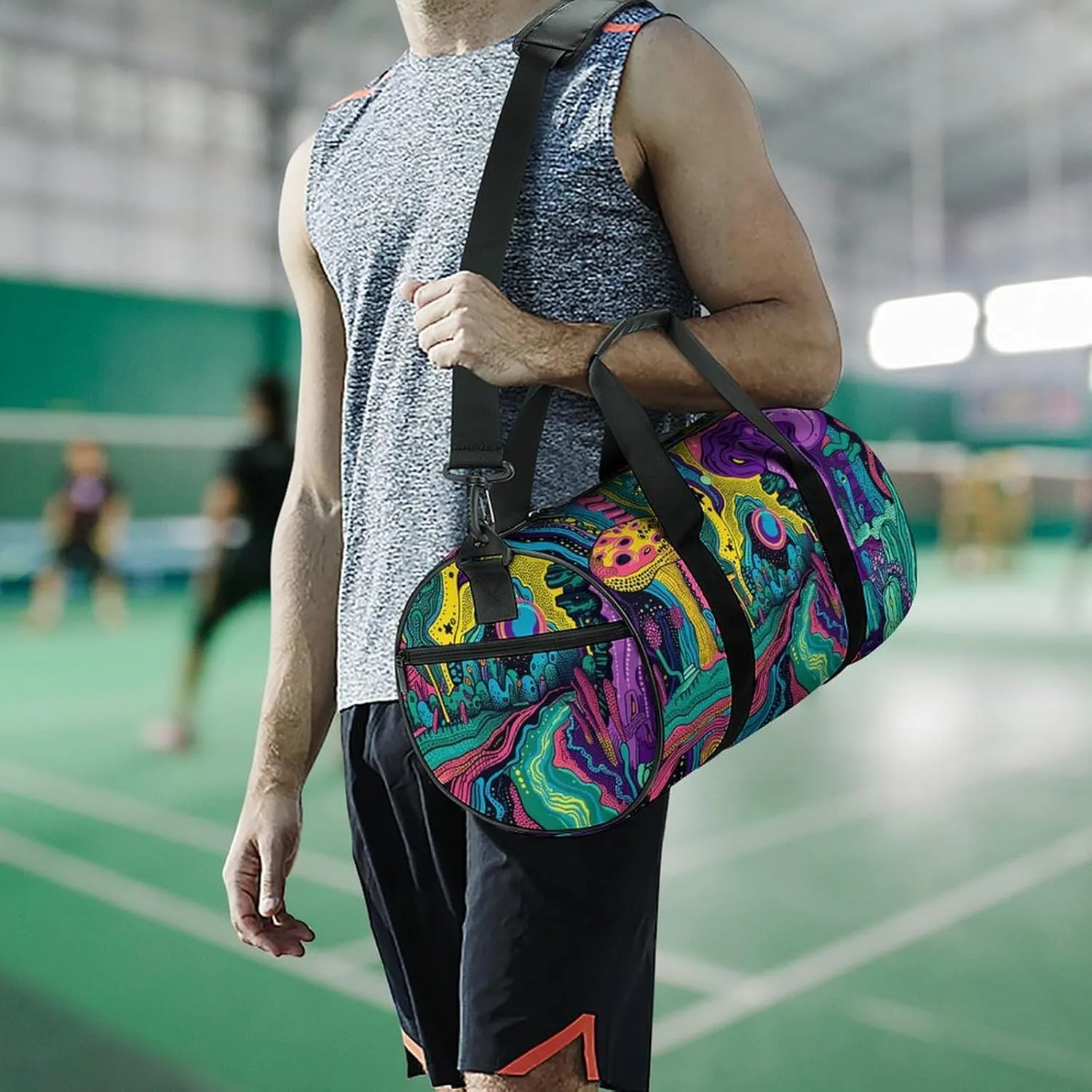 Gym Bag for Men Women Psychedelic Style Lines Duffel Bag Overnight Bag with Compartment Gym Sackpac