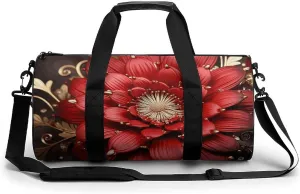 Gym Bag for Men Women Red Gold Flower Duffel Bag Overnight Bag with Compartment Gym Sackpac