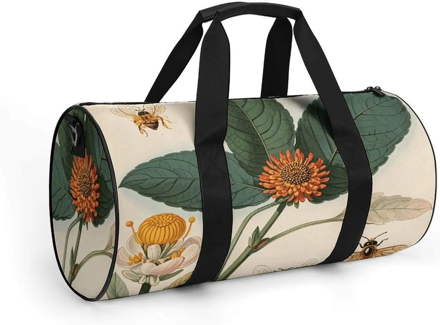 Gym Bag for Men Women Vintage Botanical Bee Illustration Duffel Bag Overnight Bag with Compartment Gym Sackpac