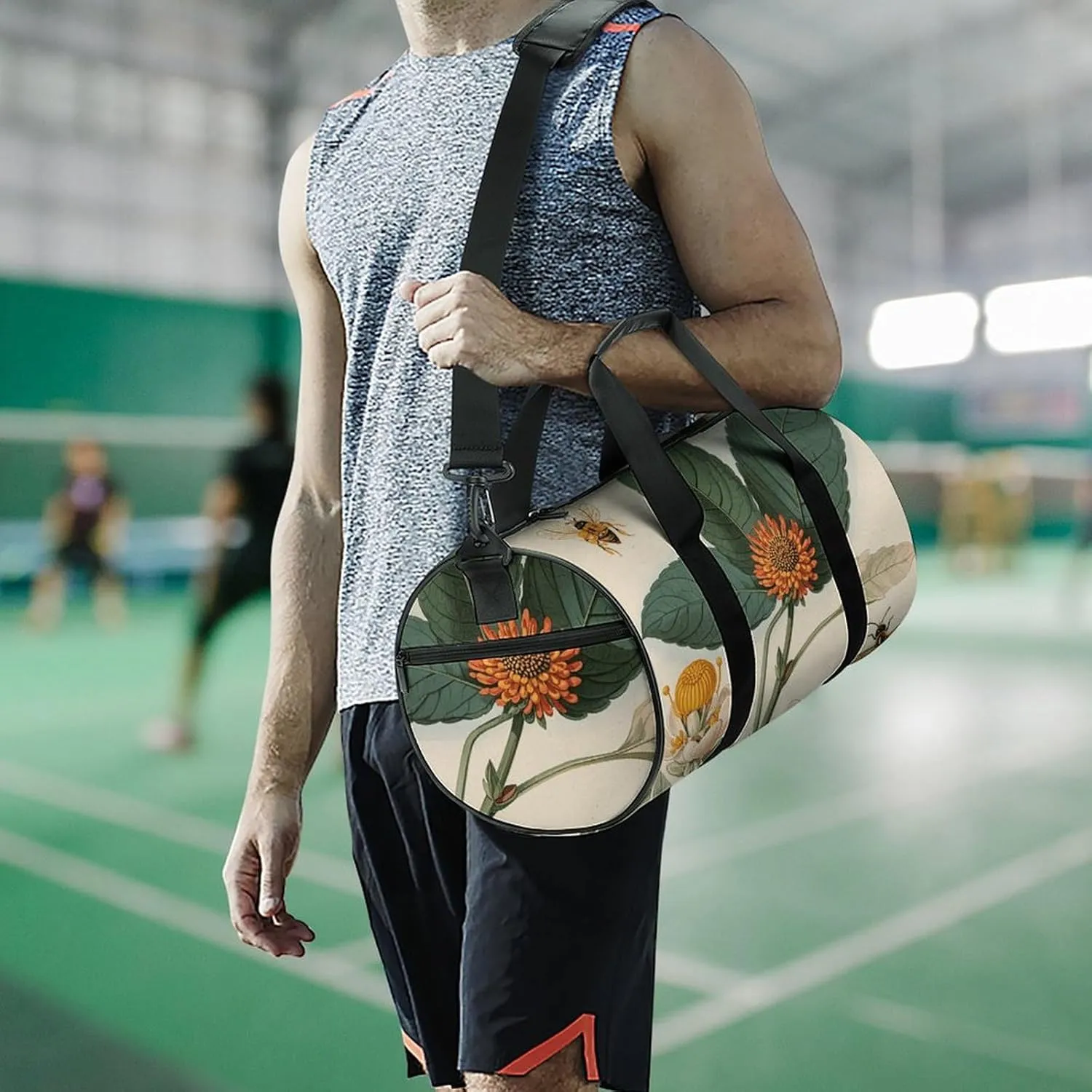 Gym Bag for Men Women Vintage Botanical Bee Illustration Duffel Bag Overnight Bag with Compartment Gym Sackpac