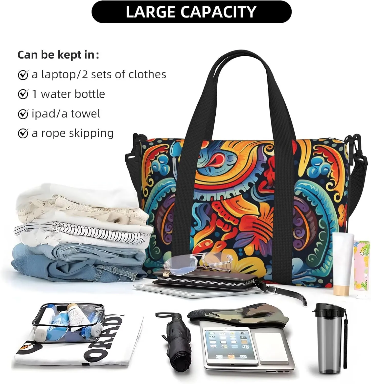 Gym Bag Mexican Duffel Bag for Men Women Travel Overnight Bag with Shoe Compartment Workout Bags