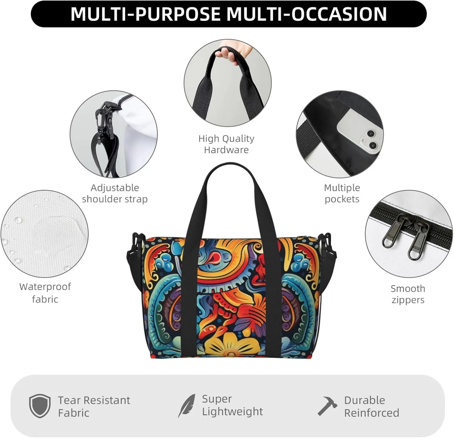 Gym Bag Mexican Duffel Bag for Men Women Travel Overnight Bag with Shoe Compartment Workout Bags