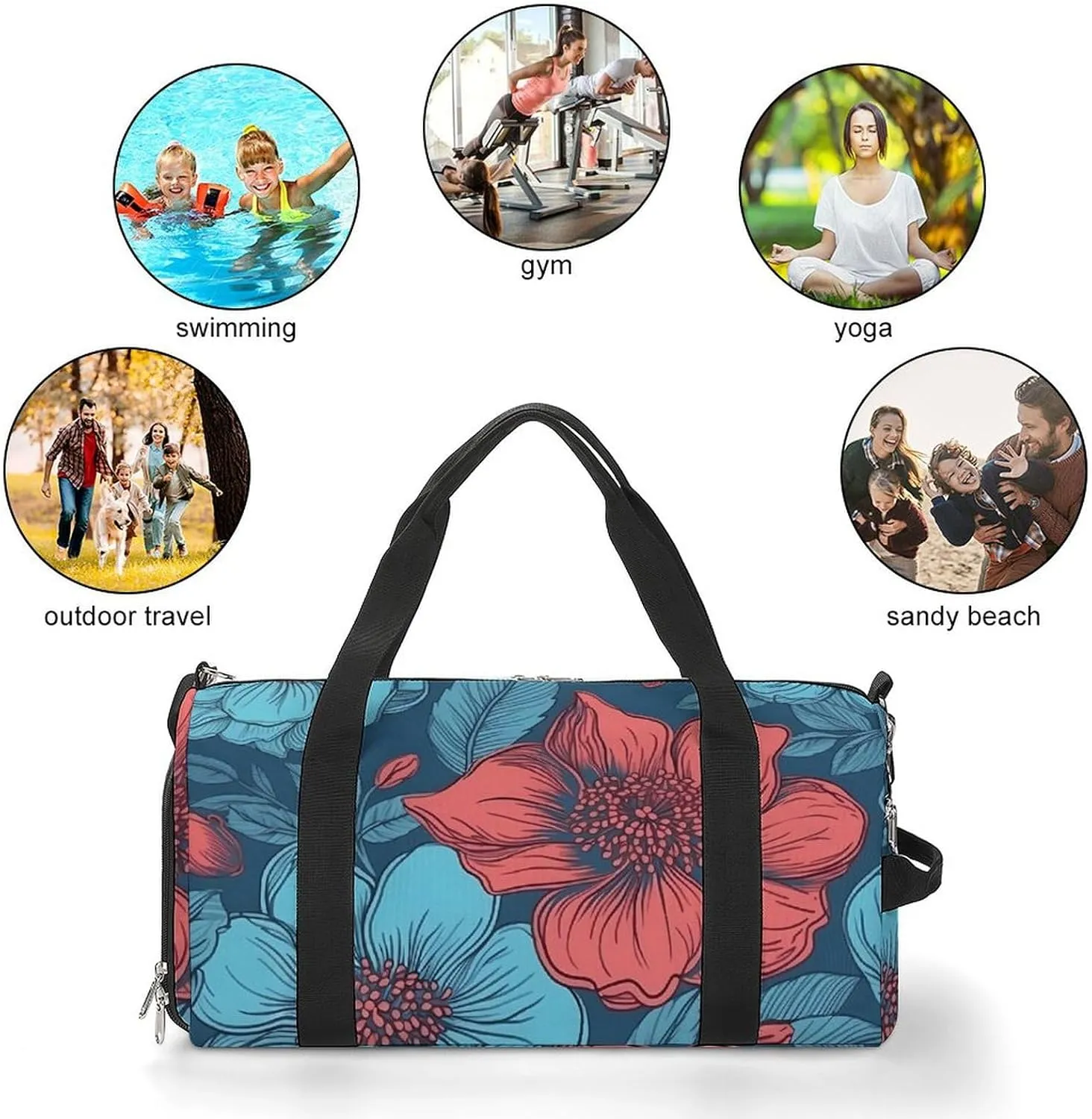 Gym Bag Painting Style Flowers Duffel Bag for Men Women Travel Overnight Bag with Shoe Compartment Workout Bags