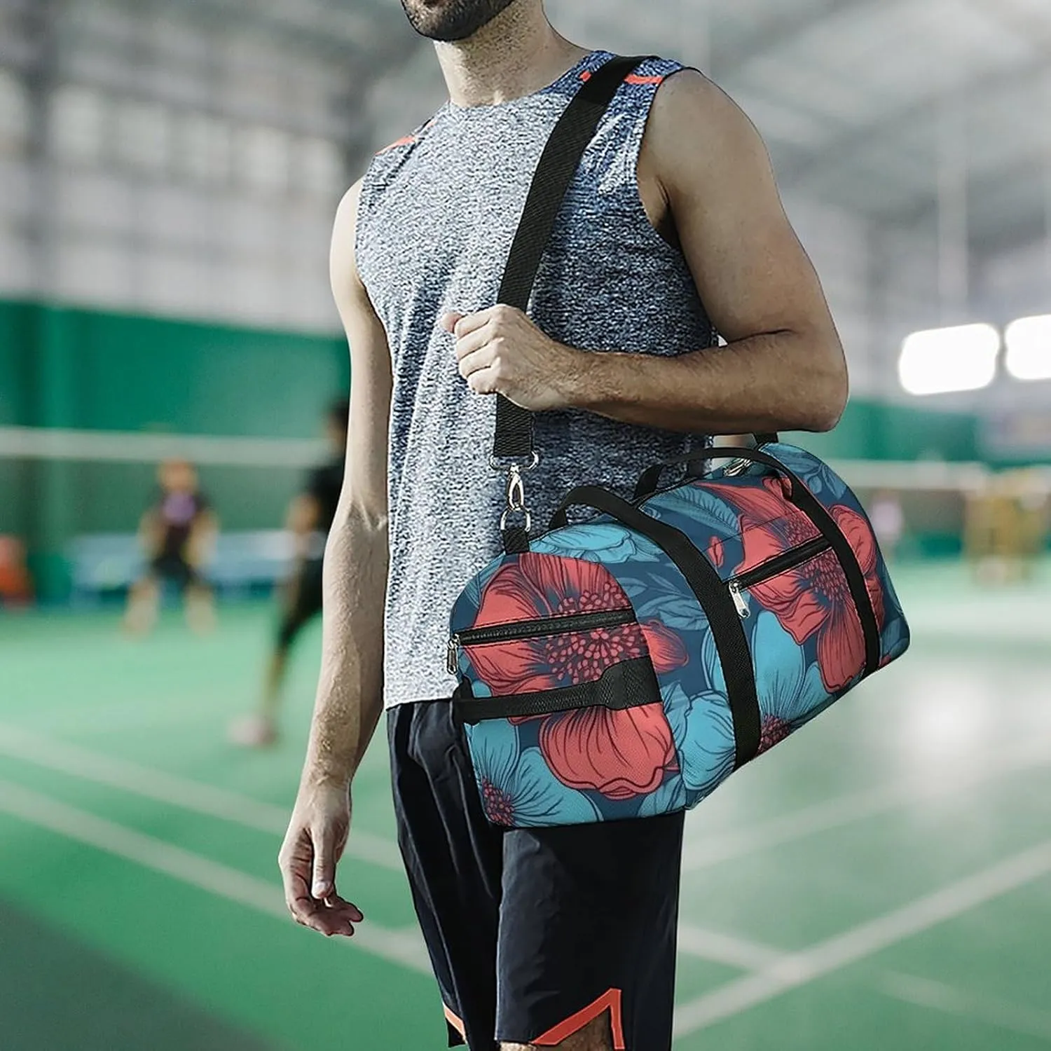 Gym Bag Painting Style Flowers Duffel Bag for Men Women Travel Overnight Bag with Shoe Compartment Workout Bags