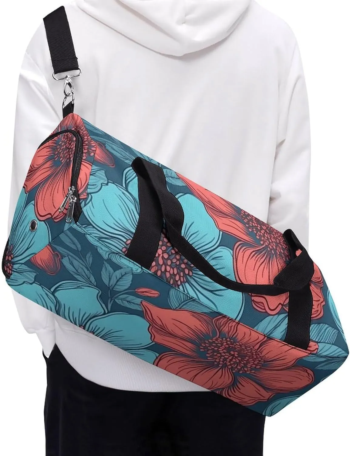 Gym Bag Painting Style Flowers Duffel Bag for Men Women Travel Overnight Bag with Shoe Compartment Workout Bags