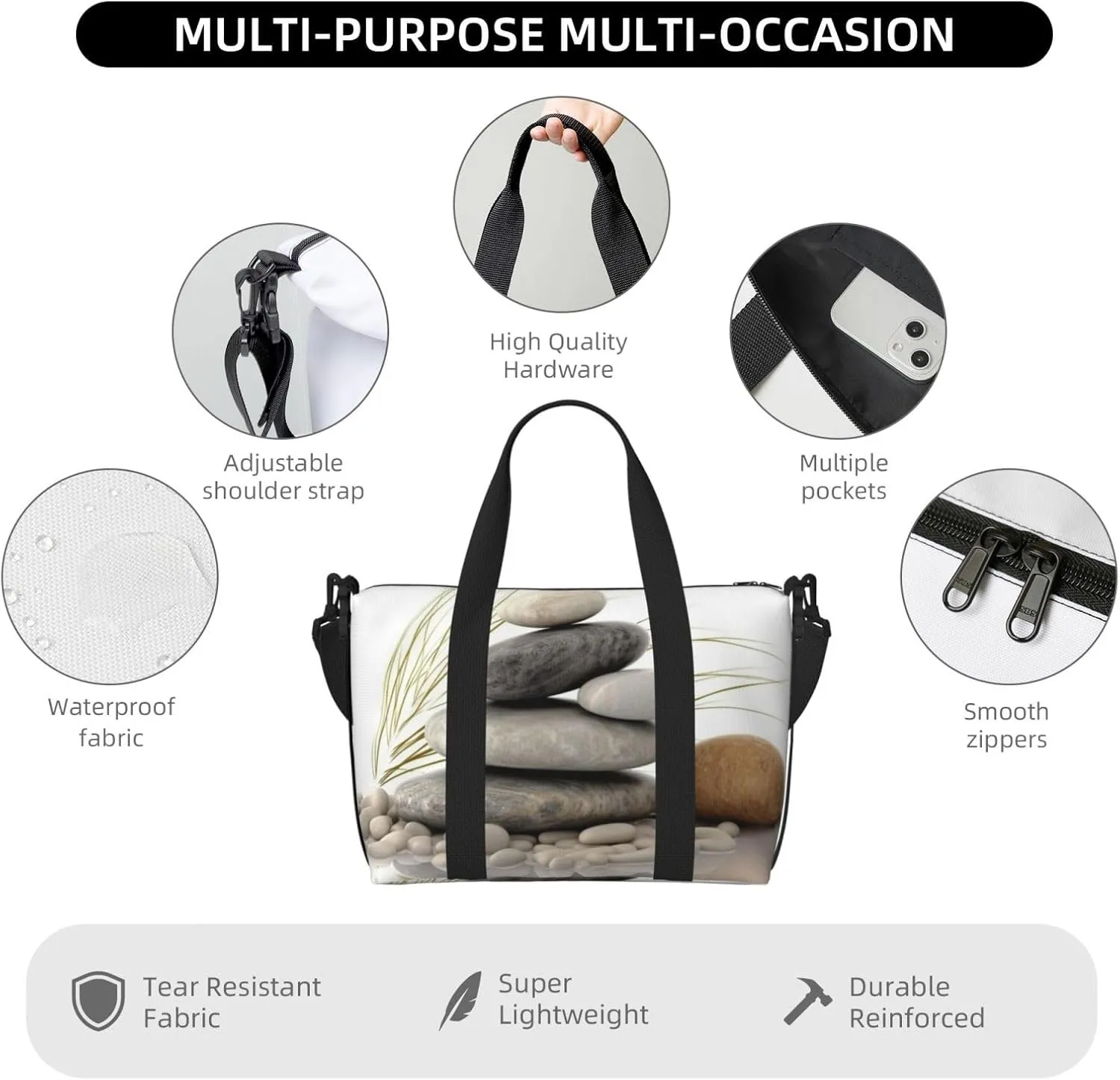 Gym Bag pierres naturelles Duffel Bag for Men Women Travel Overnight Bag with Shoe Compartment Workout Bags