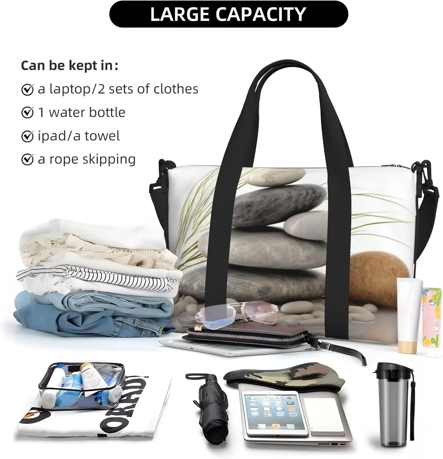 Gym Bag pierres naturelles Duffel Bag for Men Women Travel Overnight Bag with Shoe Compartment Workout Bags