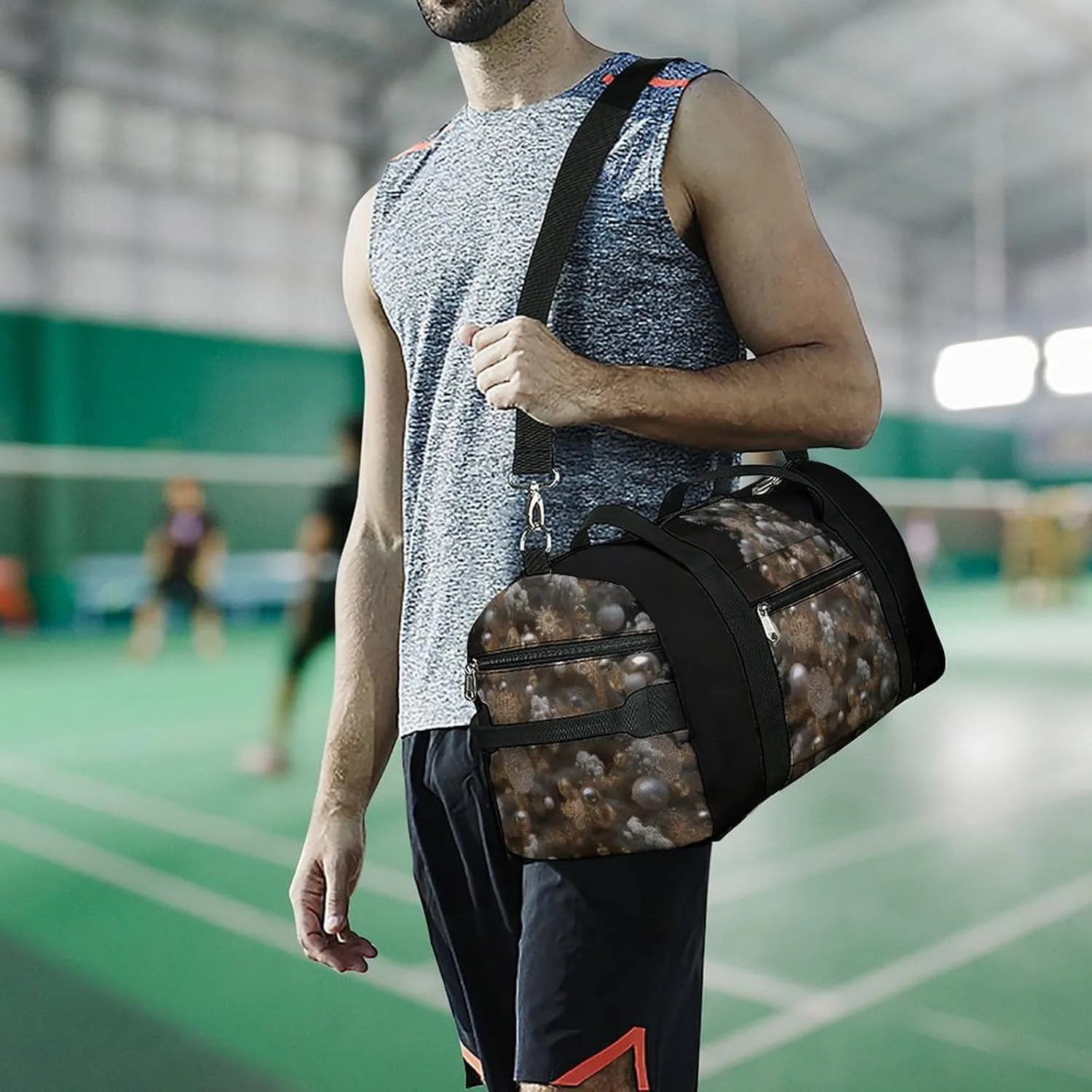 Gym Bag Silver Christmas Tree Duffel Bag for Men Women Travel Overnight Bag with Shoe Compartment Workout Bags