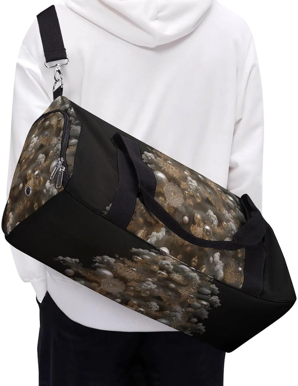 Gym Bag Silver Christmas Tree Duffel Bag for Men Women Travel Overnight Bag with Shoe Compartment Workout Bags