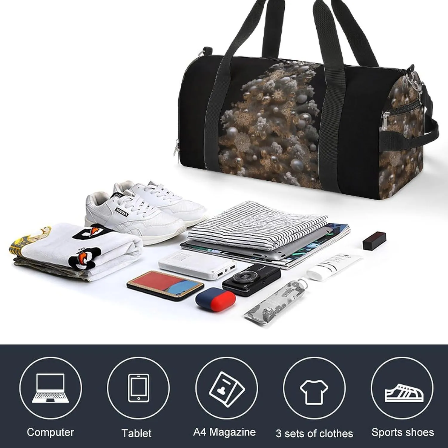 Gym Bag Silver Christmas Tree Duffel Bag for Men Women Travel Overnight Bag with Shoe Compartment Workout Bags