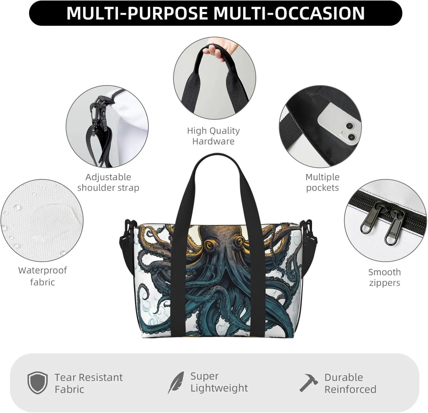 Gym Bag Sun Ocean Octopus Duffel Bag for Men Women Travel Overnight Bag with Shoe Compartment Workout Bags