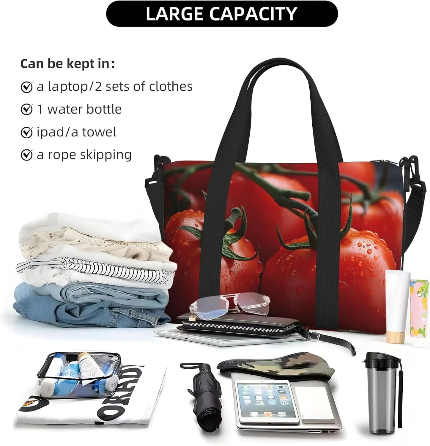 Gym Bag Tomatoes Duffel Bag for Men Women Travel Overnight Bag with Shoe Compartment Workout Bags