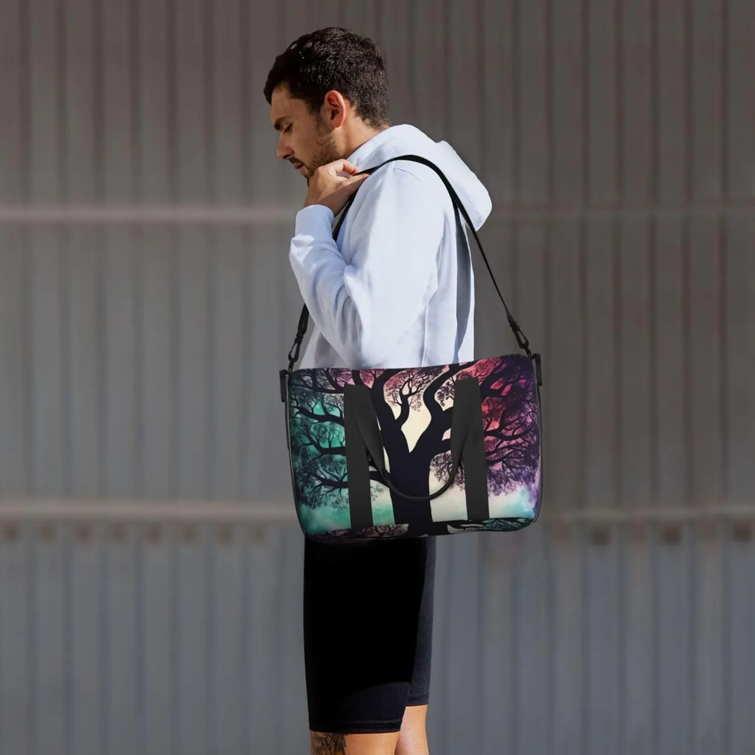 Gym Bag tree Galaxy Duffel Bag for Men Women Travel Overnight Bag with Shoe Compartment Workout Bags