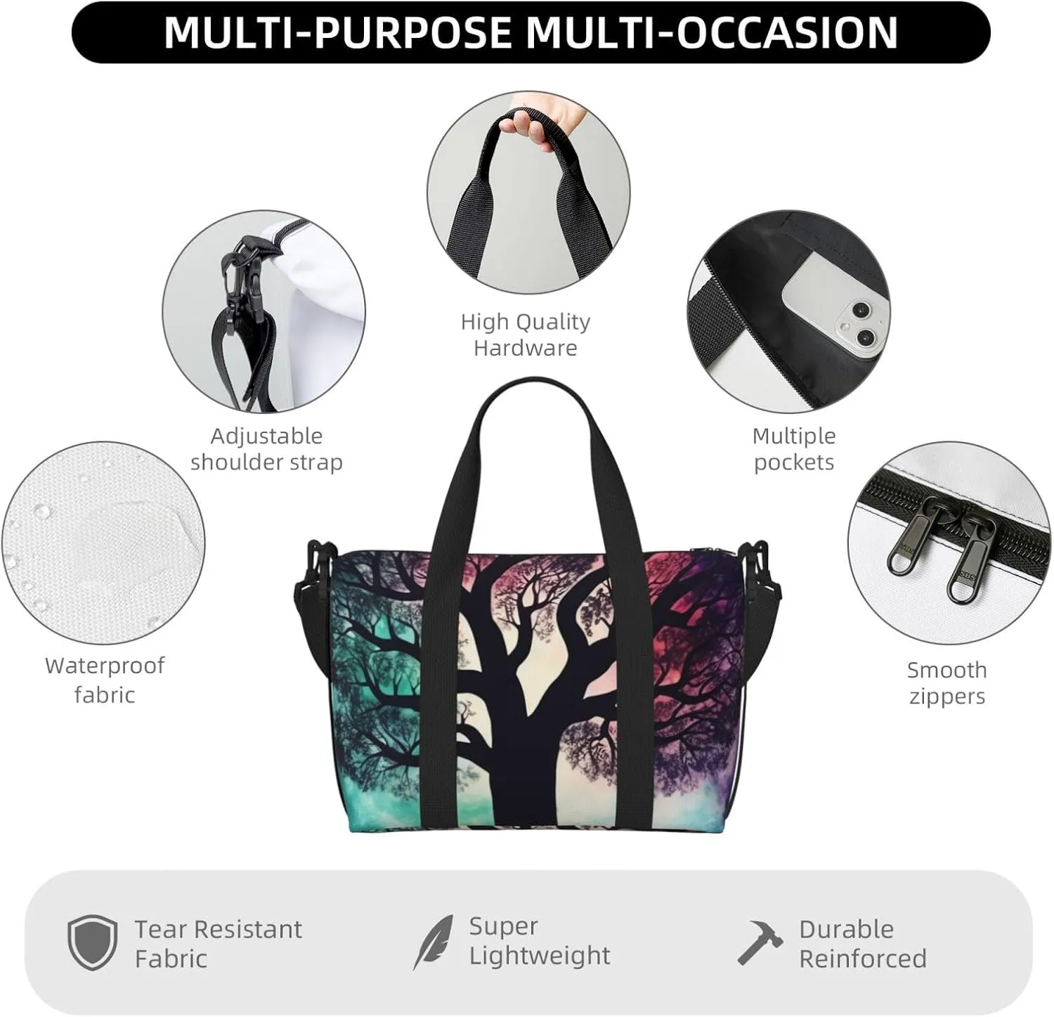 Gym Bag tree Galaxy Duffel Bag for Men Women Travel Overnight Bag with Shoe Compartment Workout Bags