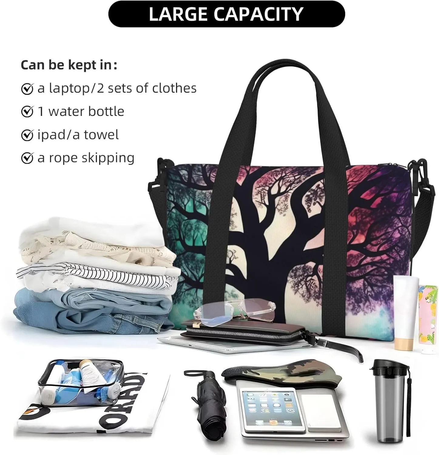 Gym Bag tree Galaxy Duffel Bag for Men Women Travel Overnight Bag with Shoe Compartment Workout Bags