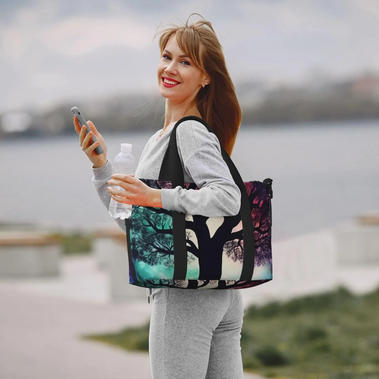 Gym Bag tree Galaxy Duffel Bag for Men Women Travel Overnight Bag with Shoe Compartment Workout Bags