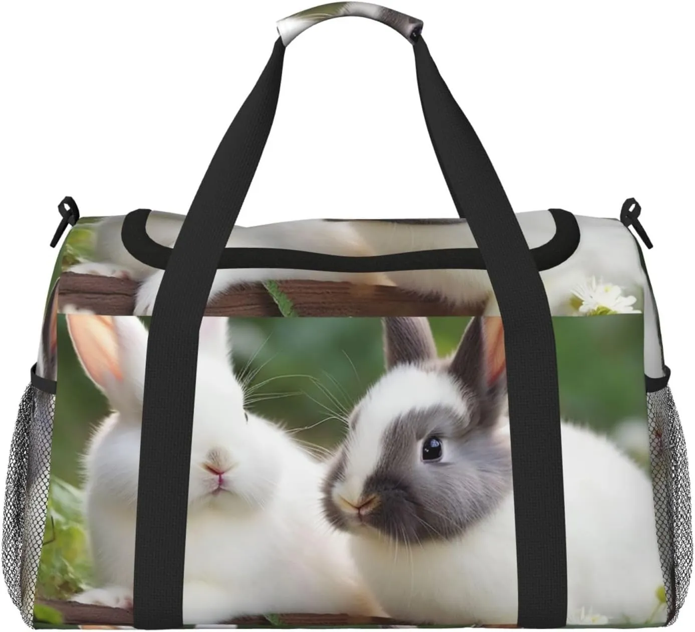Gym Bag Two Little Cute Rabbits Duffel Bag for Men Women Travel Overnight Bag with Shoe Compartment Workout Bags