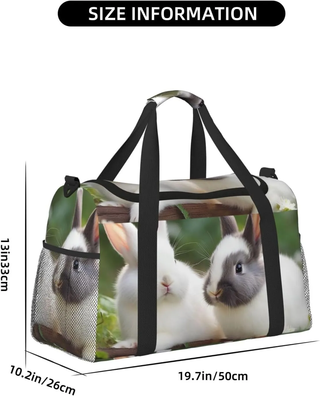 Gym Bag Two Little Cute Rabbits Duffel Bag for Men Women Travel Overnight Bag with Shoe Compartment Workout Bags