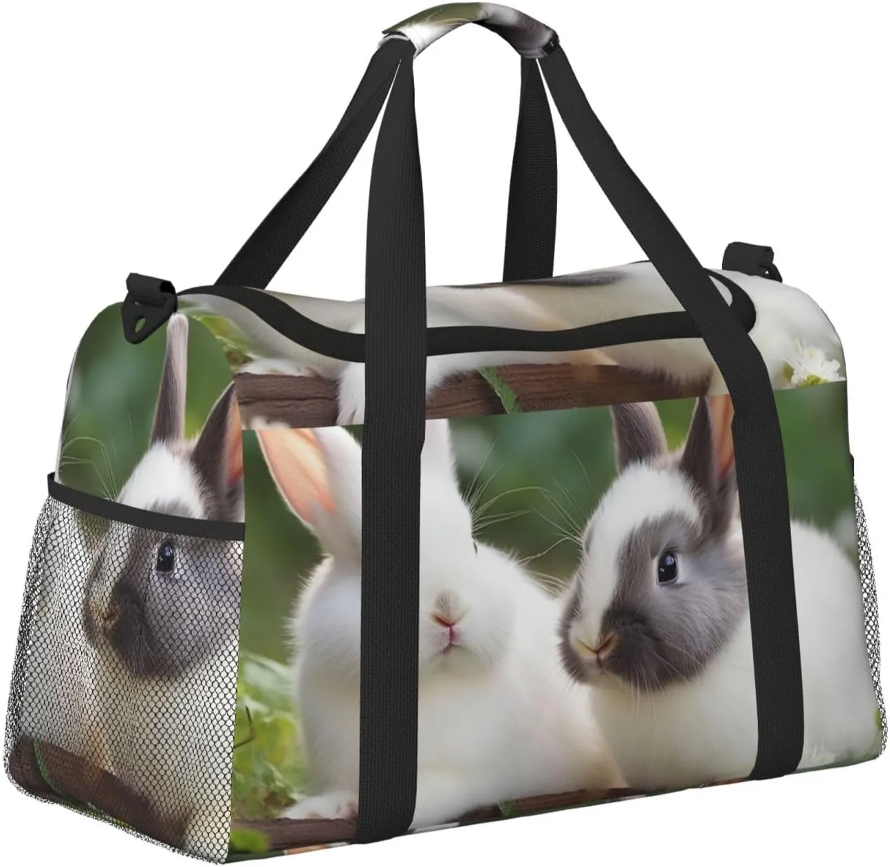 Gym Bag Two Little Cute Rabbits Duffel Bag for Men Women Travel Overnight Bag with Shoe Compartment Workout Bags