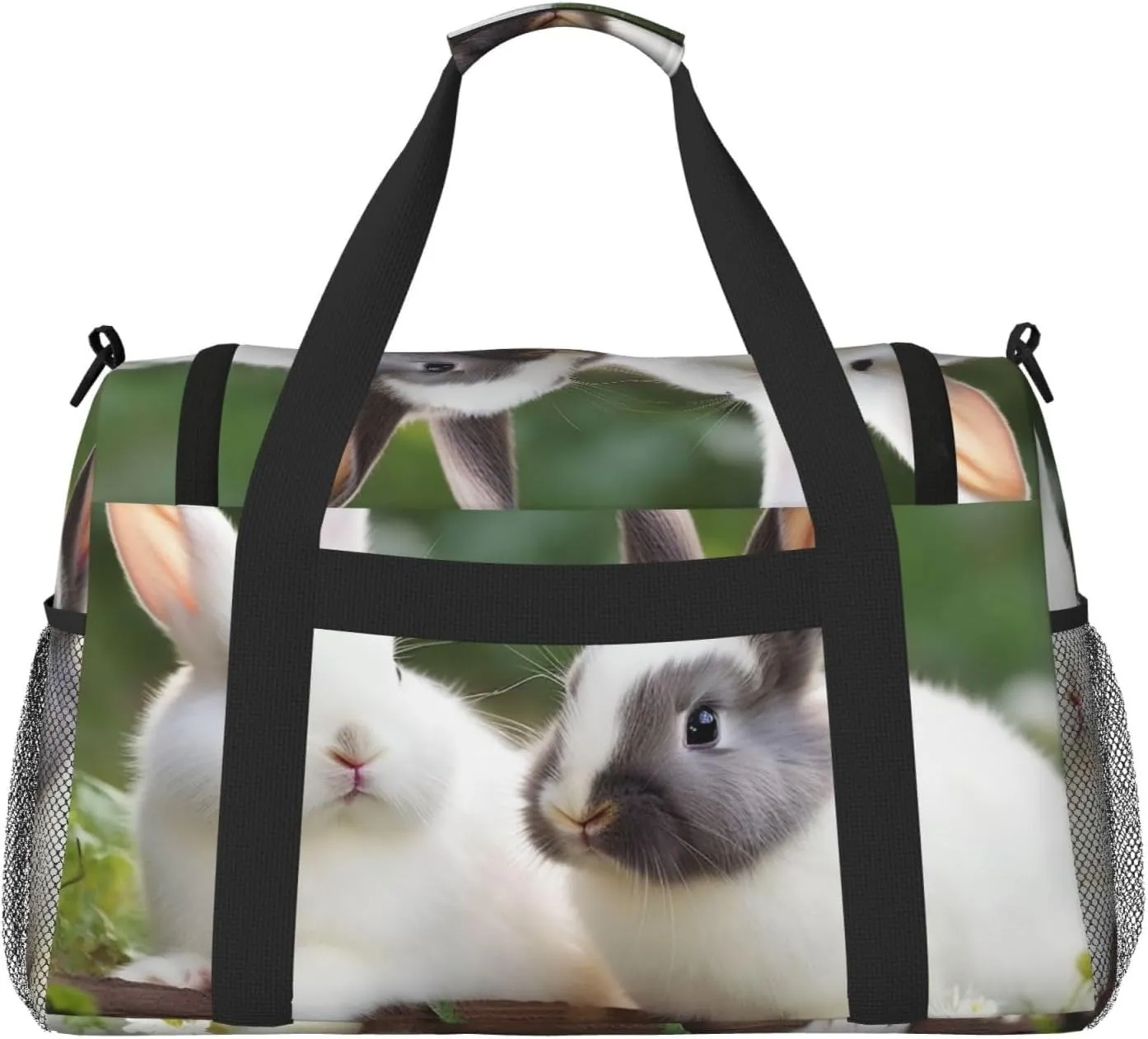 Gym Bag Two Little Cute Rabbits Duffel Bag for Men Women Travel Overnight Bag with Shoe Compartment Workout Bags