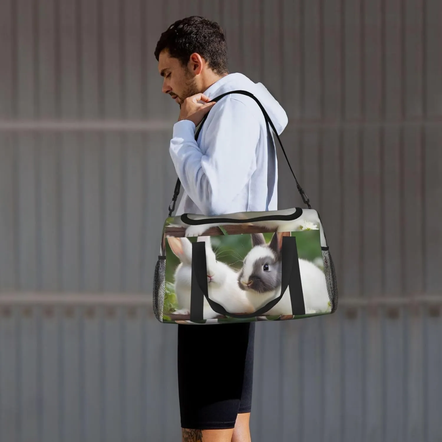 Gym Bag Two Little Cute Rabbits Duffel Bag for Men Women Travel Overnight Bag with Shoe Compartment Workout Bags