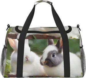 Gym Bag Two Little Cute Rabbits Duffel Bag for Men Women Travel Overnight Bag with Shoe Compartment Workout Bags
