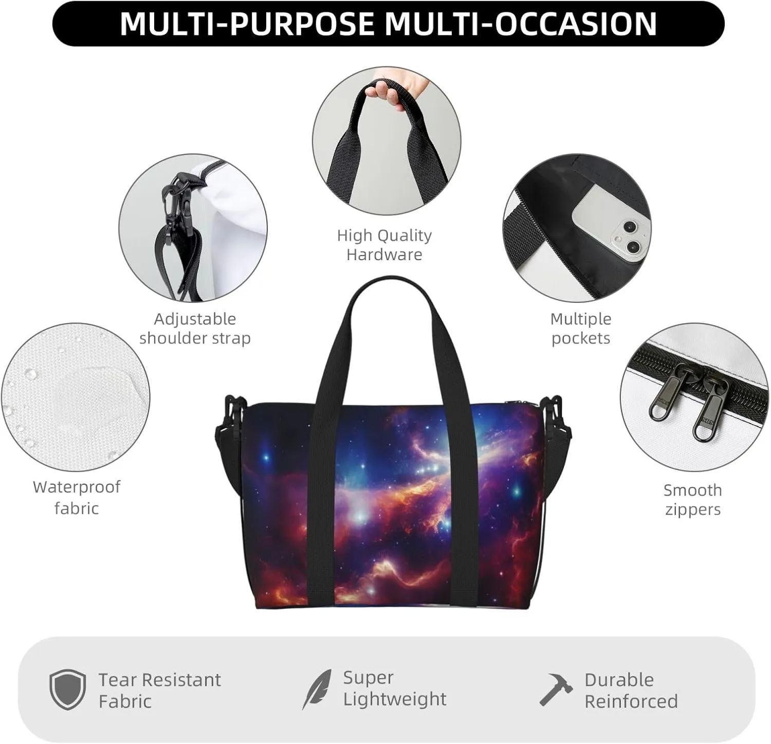 Gym Bag Universe Starry Stars Duffel Bag for Men Women Travel Overnight Bag with Shoe Compartment Workout Bags