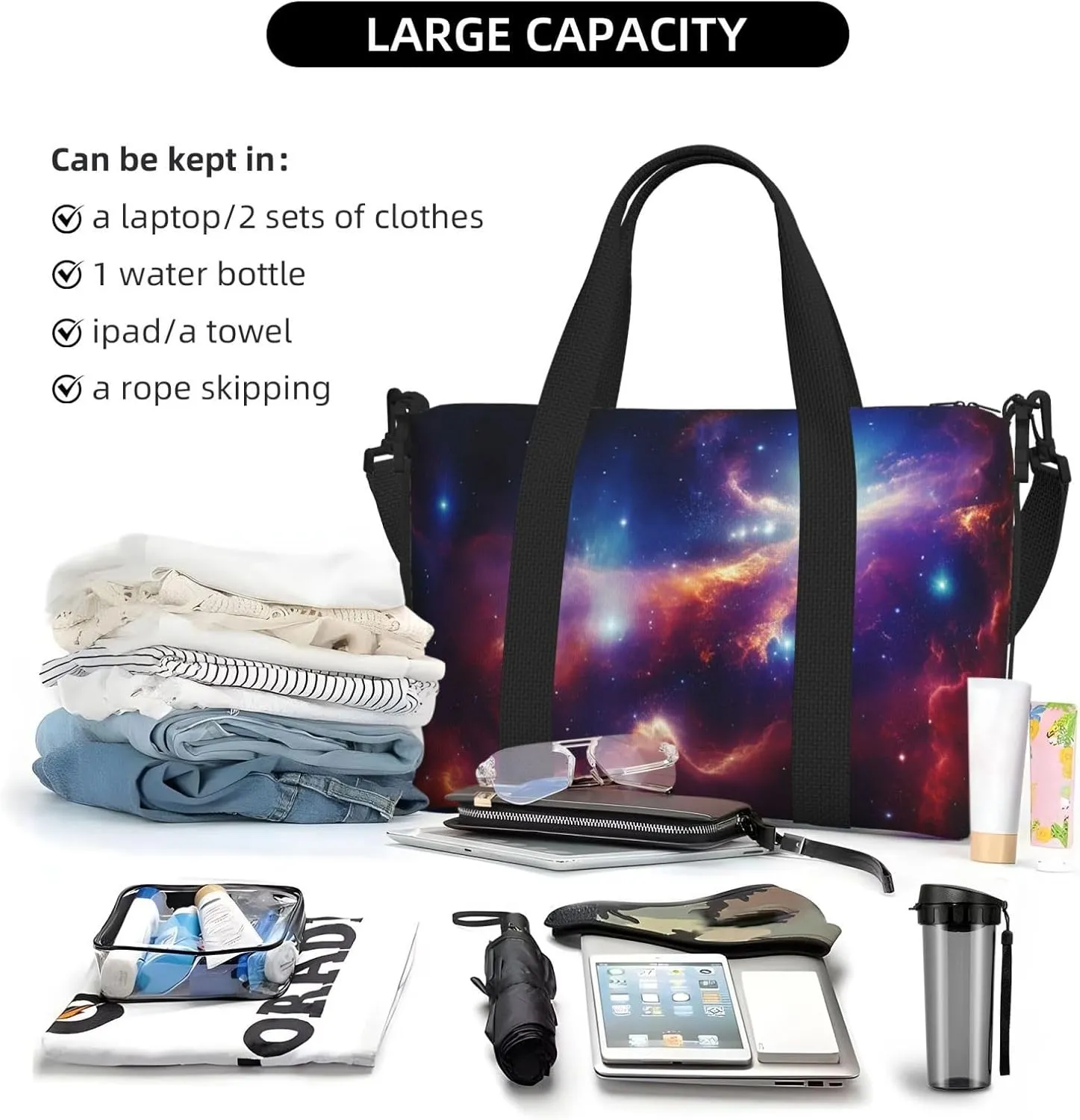 Gym Bag Universe Starry Stars Duffel Bag for Men Women Travel Overnight Bag with Shoe Compartment Workout Bags