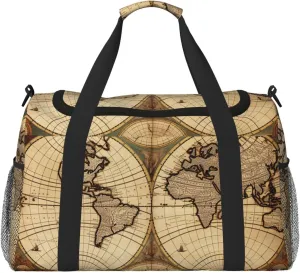 Gym Bag Vintage Old World Map1 Duffel Bag for Men Women Travel Overnight Bag with Shoe Compartment Workout Bags