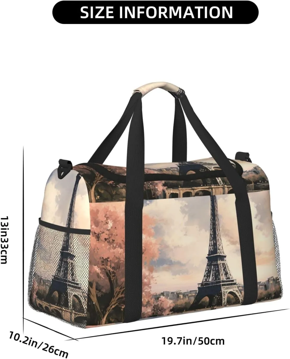 Gym Bag Vintage Style Eiffel Tower Paris Duffel Bag for Men Women Travel Overnight Bag with Shoe Compartment Workout Bags
