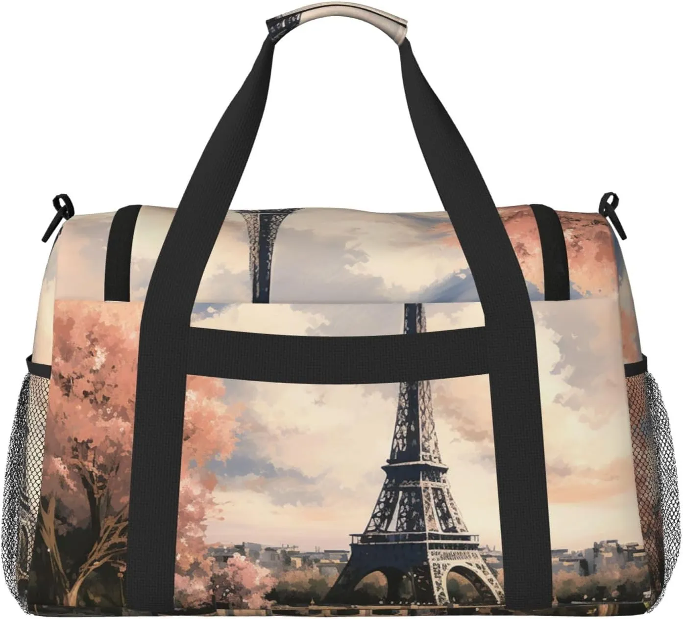 Gym Bag Vintage Style Eiffel Tower Paris Duffel Bag for Men Women Travel Overnight Bag with Shoe Compartment Workout Bags