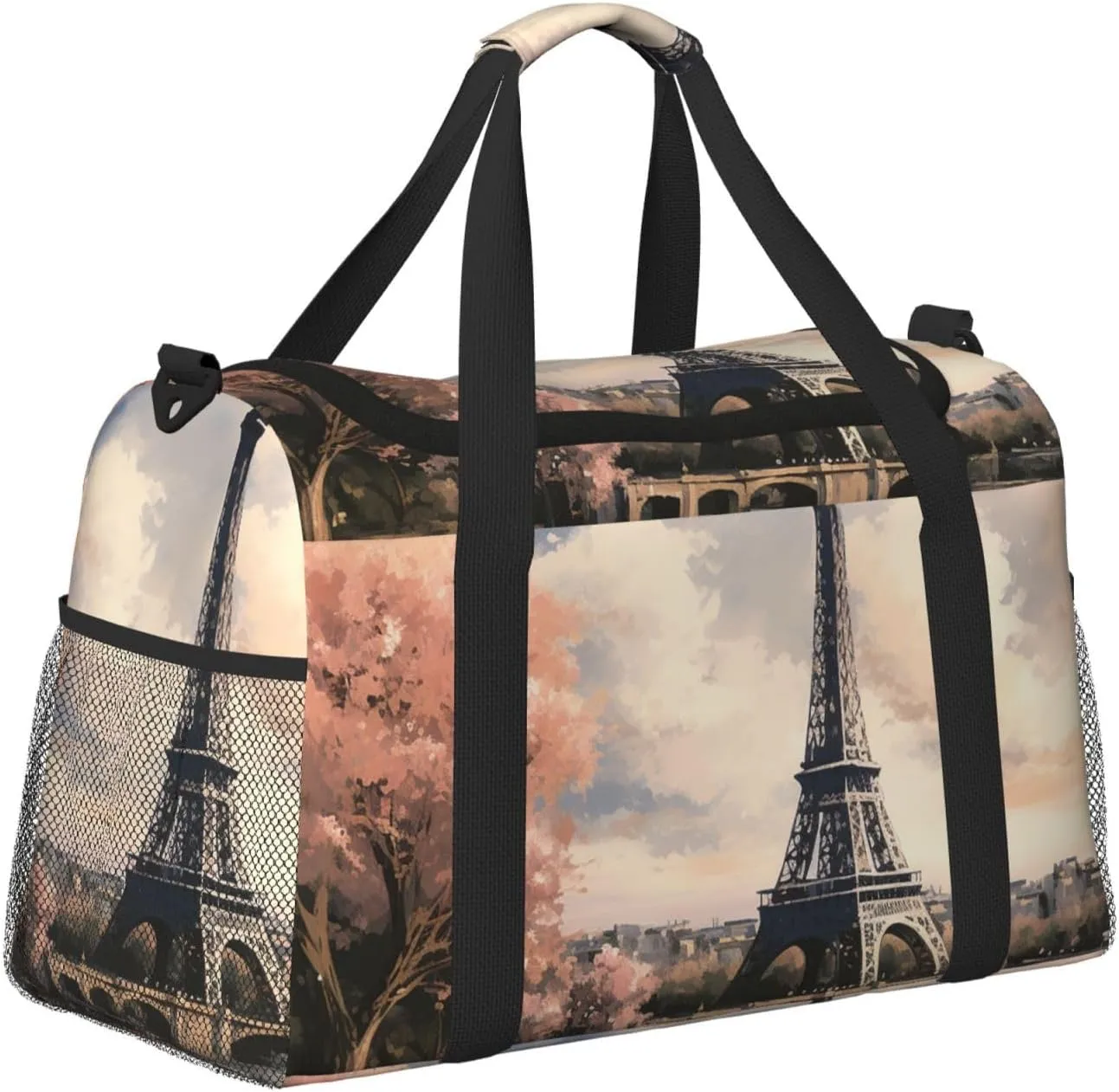 Gym Bag Vintage Style Eiffel Tower Paris Duffel Bag for Men Women Travel Overnight Bag with Shoe Compartment Workout Bags