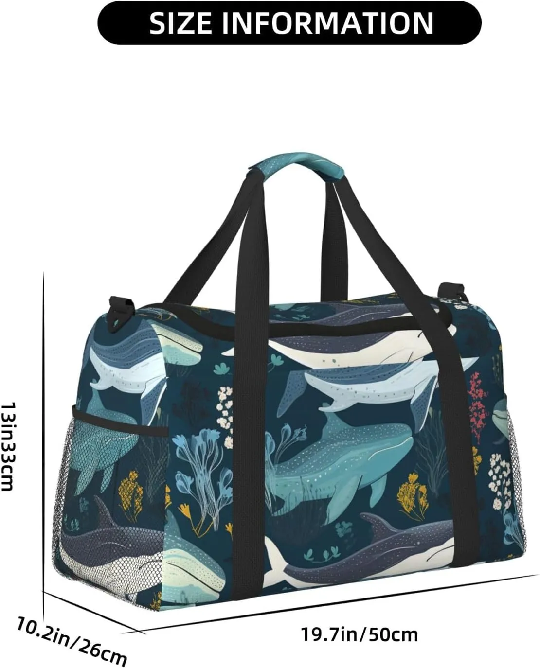 Gym Bag Whale Pattern Duffel Bag for Men Women Travel Overnight Bag with Shoe Compartment Workout Bags