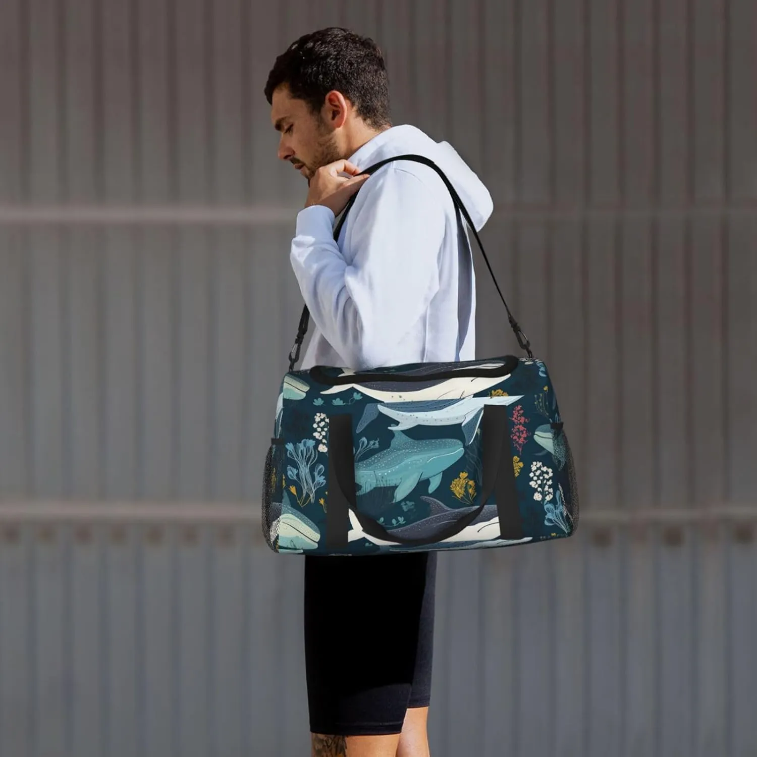 Gym Bag Whale Pattern Duffel Bag for Men Women Travel Overnight Bag with Shoe Compartment Workout Bags
