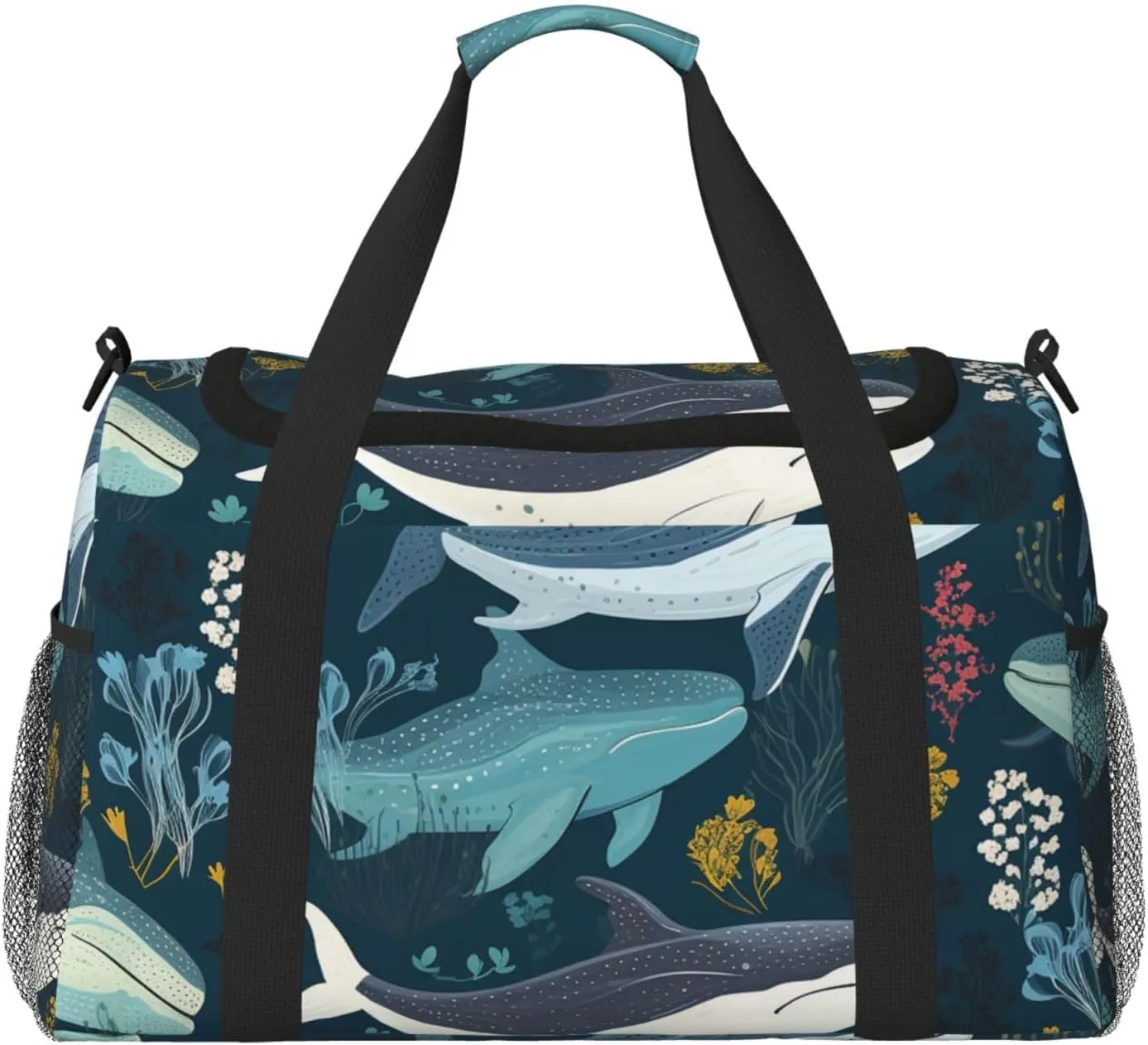 Gym Bag Whale Pattern Duffel Bag for Men Women Travel Overnight Bag with Shoe Compartment Workout Bags