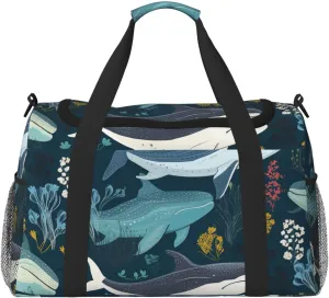 Gym Bag Whale Pattern Duffel Bag for Men Women Travel Overnight Bag with Shoe Compartment Workout Bags