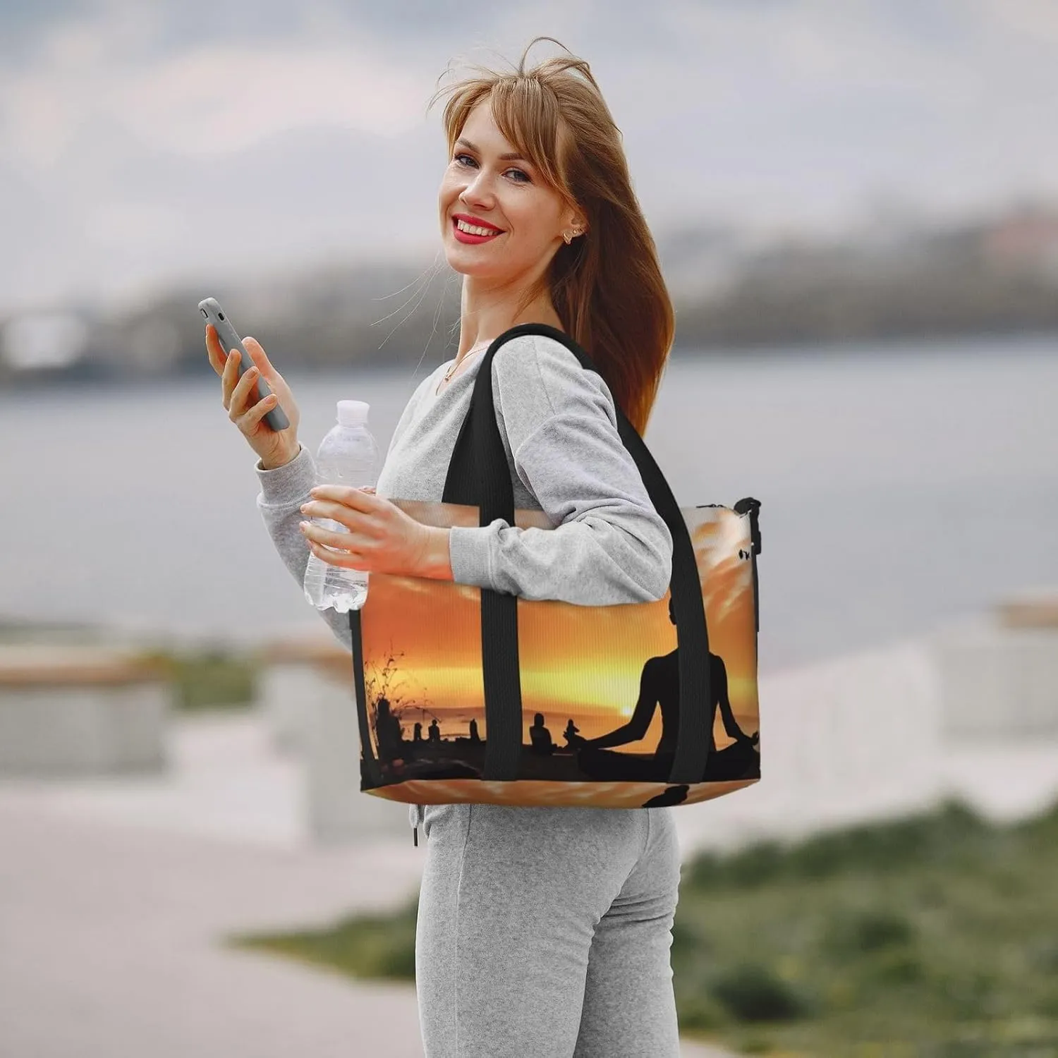 Gym Bag Yoga under Sunset Duffel Bag for Men Women Travel Overnight Bag with Shoe Compartment Workout Bags